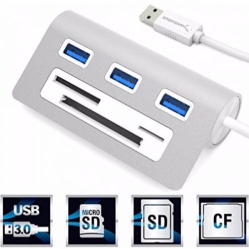 3 Port Aluminum USB 3.0 Hub with Multi-In-1 Card Reader (12″ cable)