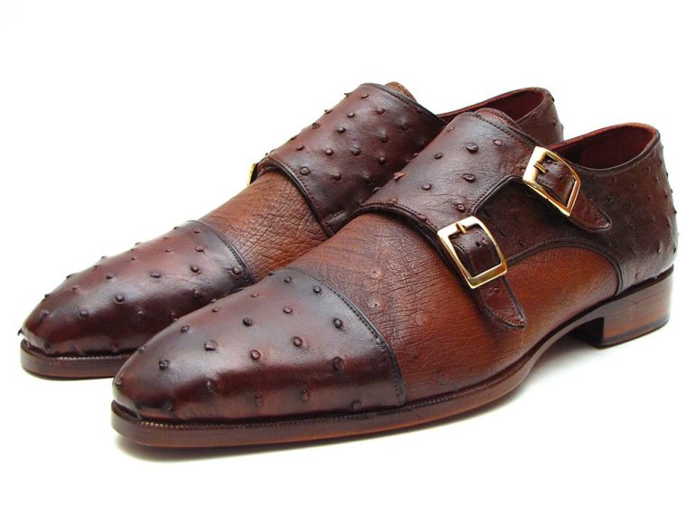 Paul Parkman Brown & Tobacco Genuine Ostrich Double Monkstraps - Image 2