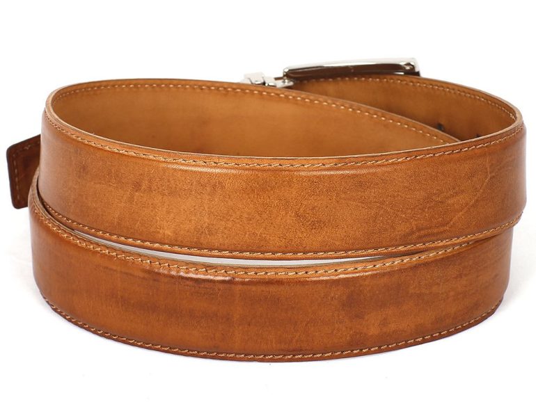 PAUL PARKMAN Men's Leather Belt Hand-Painted Tobacco (ID#B01-CML) - Image 2