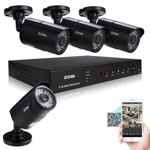 ZOSI 8 Channel DVR 4 X 1000TVL Indoor/Outdoor 100FT Night Vision 3.6mm Cameras Metal Housing Home CCTV Surveillance Security System 3G Smart Phones / Internet Access QR Code Scan NO HDD INCLUDED