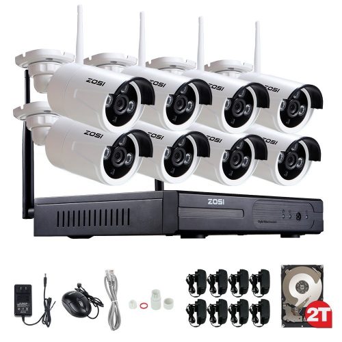 ZOSI 960P AUTO-PAIR WIRELSS SYSTEM 8 Channel 960P(1280×960) NVR Kit 1.3 Megapixel IP Camera Network Video Security System Weatherproof Bullet Cameras Pre-Installed 2TB HDD