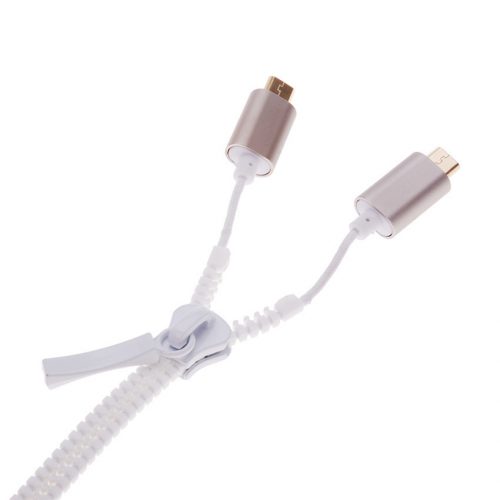 Usb Cable Ios Mini Charger Cable Zipper High Speed 2 In 1 Data Transmit Charging For Android + For Iphone6,5 Zipper Security – White, 1-m
