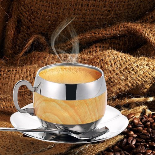 Coffee Cup Set Yummy Sam® Stainless Steel 140ml Coffee / Milk Cup with Spoon and Saucer Double Wall Beverage Mug / Coffee Cup Coffee Mug Home Gadget Kitchen tool
