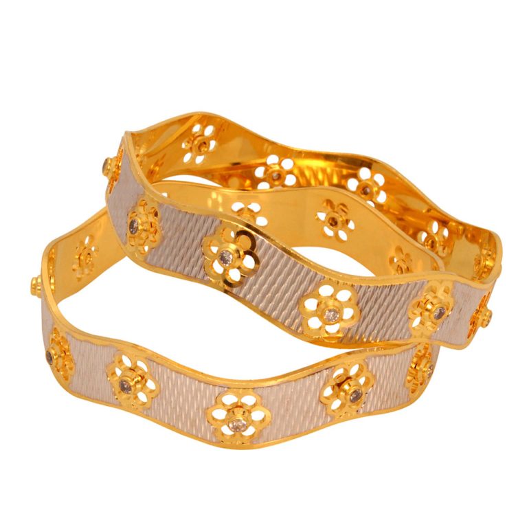 Golden Brass Cz Diamond Studded Bangle 33298