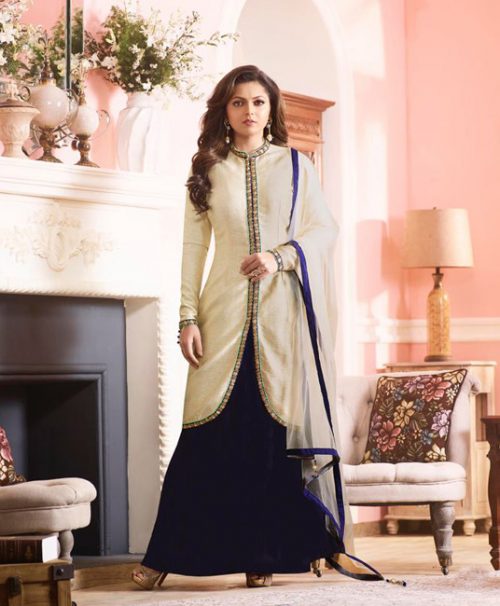 Drashti Dhami Beige Silk Bollywood Suit 78531