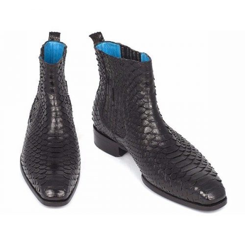 Paul Parkman Men’s Black Python Chelsea Boots (ID#BT3410BLK)