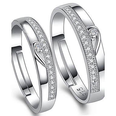 Fashion LOVE Adjustable Sterling Silver Cubic Zirconia Couple Wedding Rings Promis rings for couples