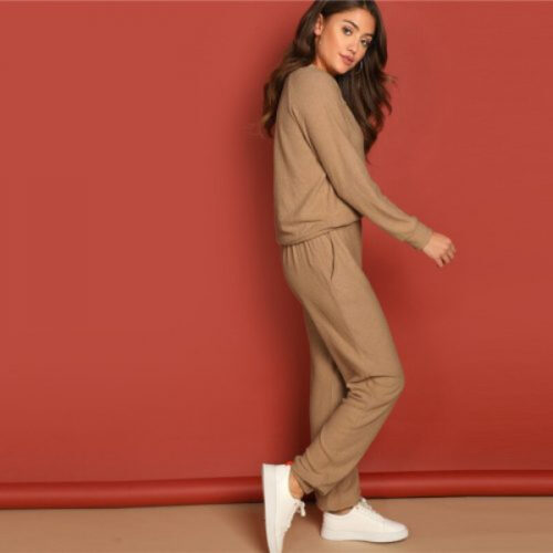 Women’s Sport Style Brown Pullover and Pants Set