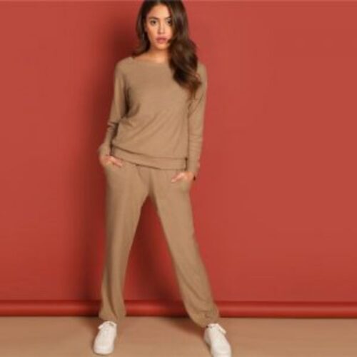 Women’s Sport Style Brown Pullover and Pants Set