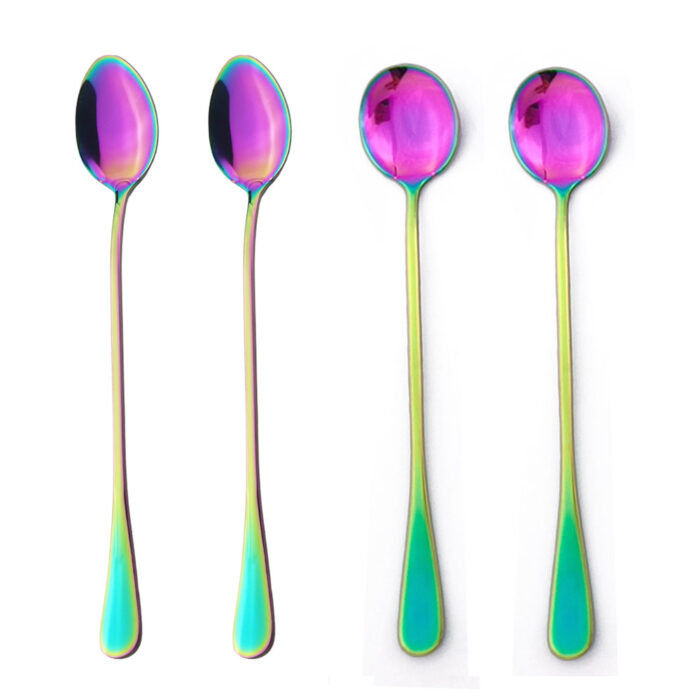 1PCS Long-Handled Spoon Stainless Steel Rainbow Teaspoons Coffee Spoon Flatware 