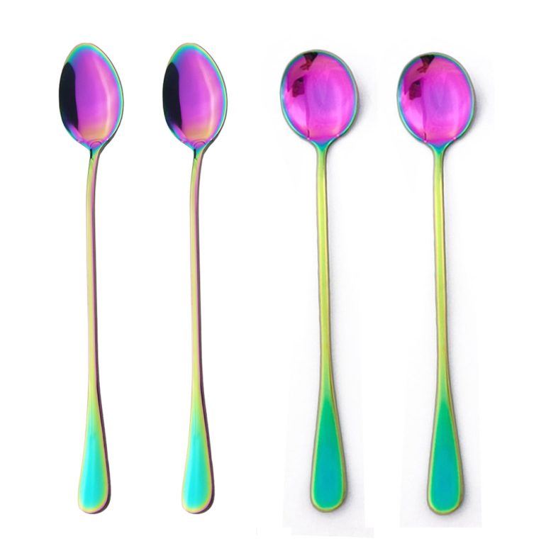 2Pcs Rainbow Stirring Flatware Set Stainless Steel Coffee Spoon Long Handle