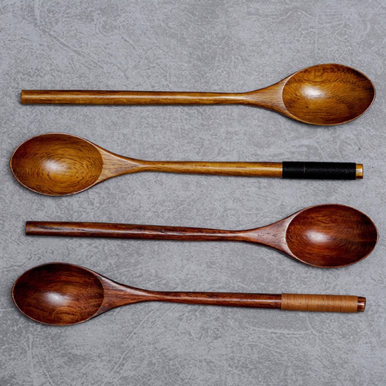 Natural Wooden Spoons Long Handle Stirring Wood Spoons For Drink Dessert Coffee Spoons Kitchen Tableware Kitchen Tool