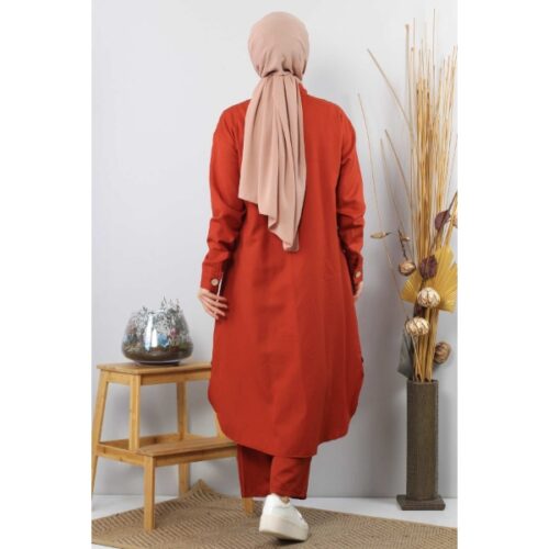 Women’s Pocket Tile Red Modest Tunic & Pants Set