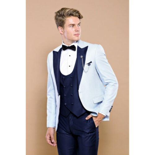 Men’s Removable Surplice Neckline Baby Blue Formal Suit Set