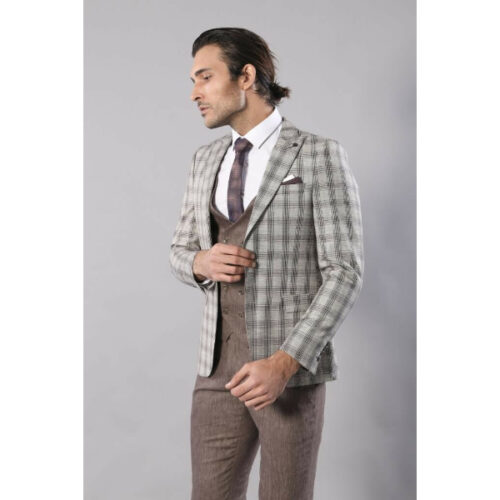 Men’s Plaid Light Brown Formal Suit Set