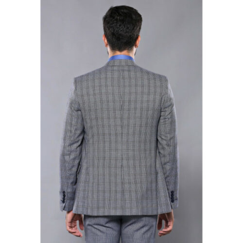 Men’s Checkered Navy Blue Slim Fit Formal Suit Set