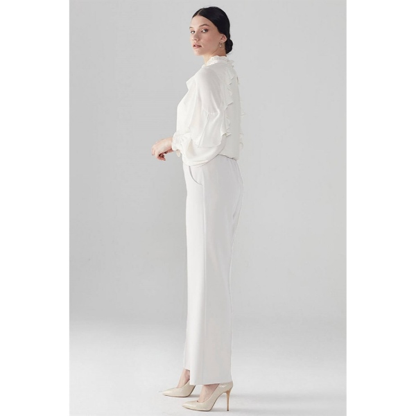 Women's Elastic Waist Ecru Pants 7Store