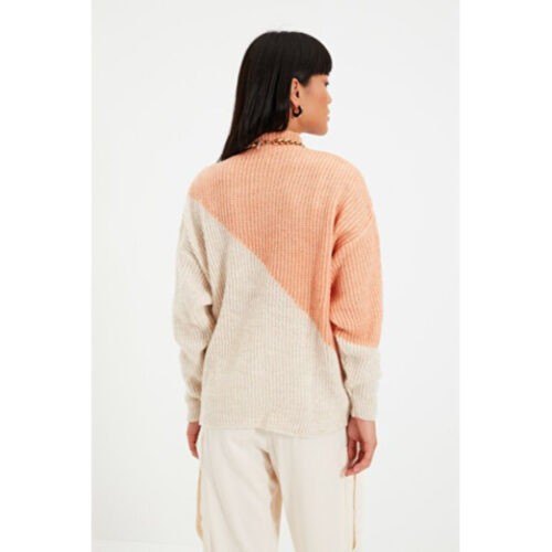 Women’s Salmon Color Block Tricot Sweater