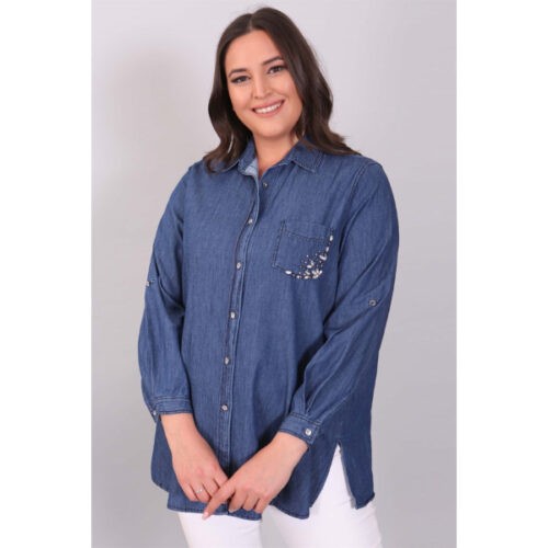 Women’s Embroidered Pocket Blue Denim Shirt