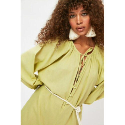 Women’s Rope Belted Button Detail Green Voile Overall