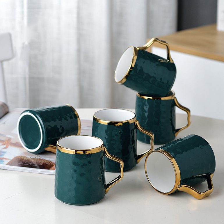 Tea Coffee Mug Set Green Modern Luxury Ceramic Tea Set With Tea Pot And Tray - Image 4
