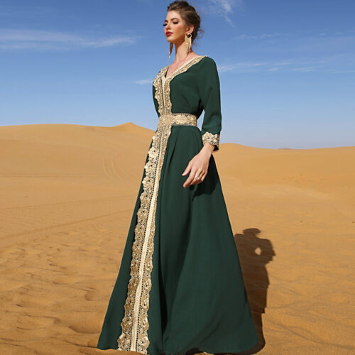 2022 Embroidery Elegant Lace Abaya Long Dress Modern Dubai Ethnic Clothing Ramadan Islamic Clothing For Women